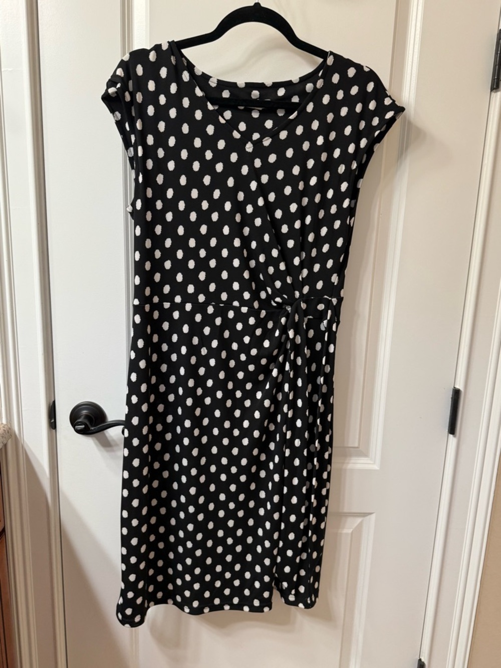 Talbots Black and White Polka Dot Midi Dress with Side Tie. LP